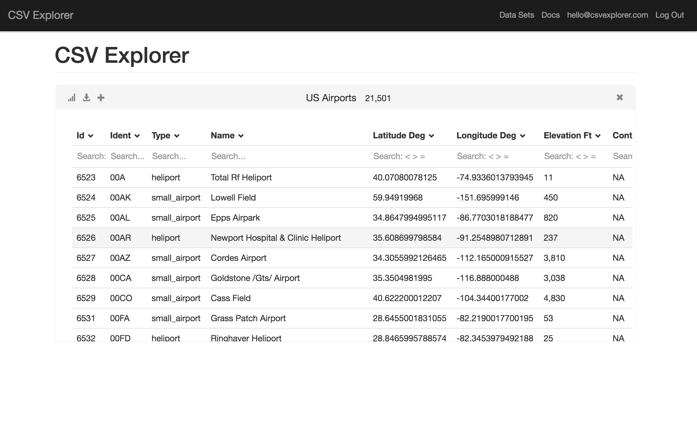 screenshot of CSV Explorer